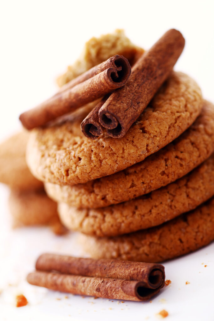 fresh tasty oat biscuits with cinnamon sticks