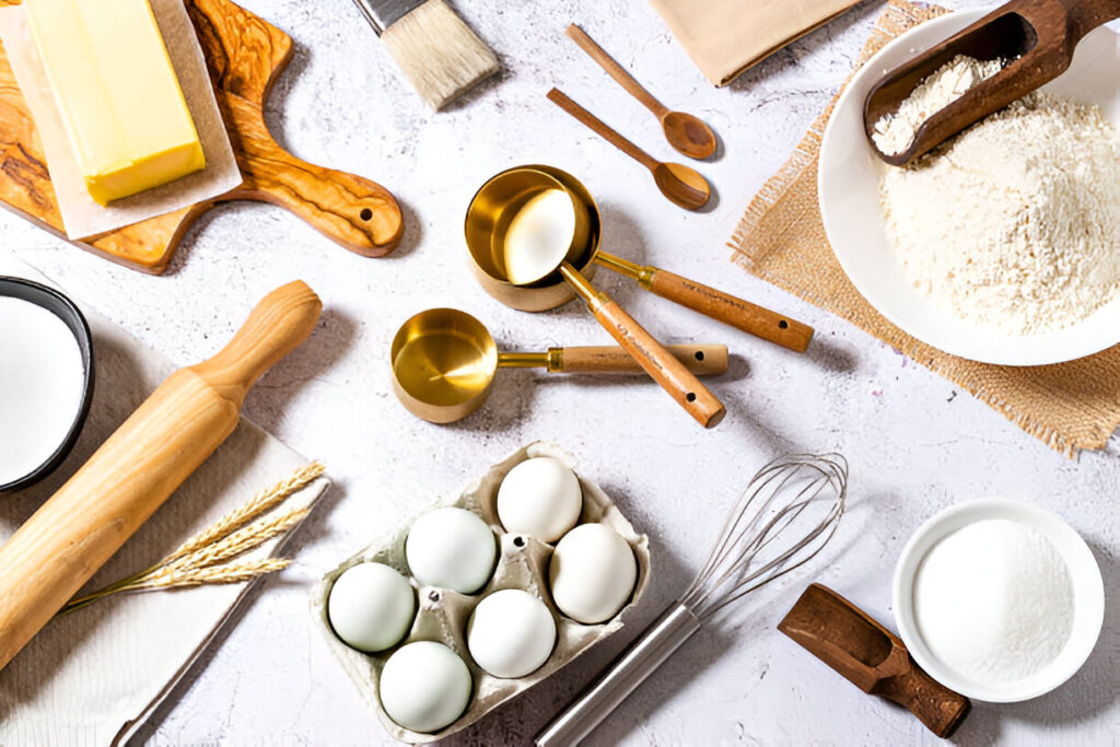 Ingredienti freschi disposti per preparare il pane da bruschetta