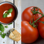 Zuppa Caprese alla Napoletana con pomodori, mozzarella di bufala e basilico fresco in una ciotola rustica