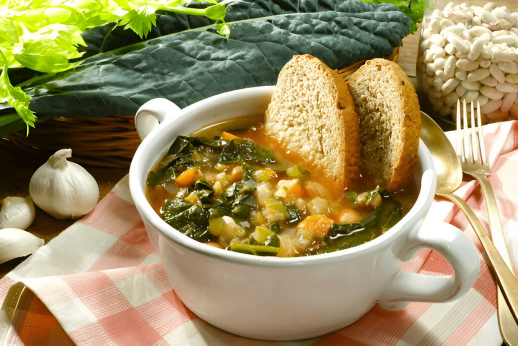 Zuppa di cavolo nero servita con pane